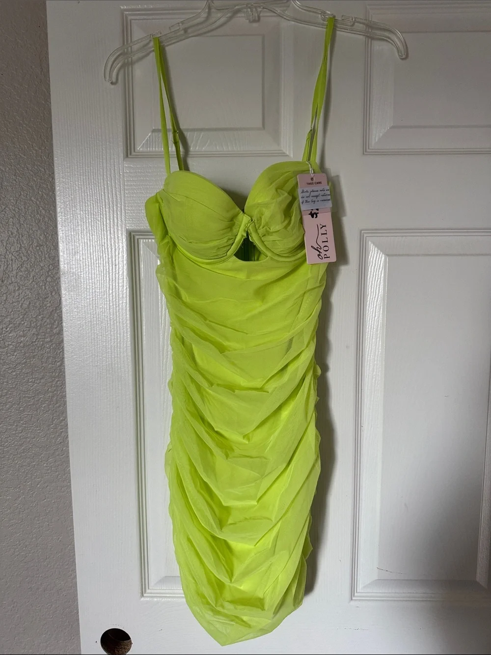 Oh Polly Neon Lime Ruched Sweetheart One-Piece Bodysuit